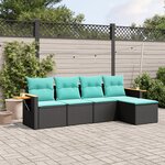 vidaXL Salon de jardin 5 Pièces avec coussins noir résine tressée