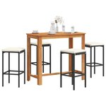 vidaXL Ensemble de bar de jardin 5 Pièces noir bois massif acacia rotin