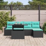 vidaXL Ensemble de canapé de jardin 6 Pièces Noir et Bleu polyrotin