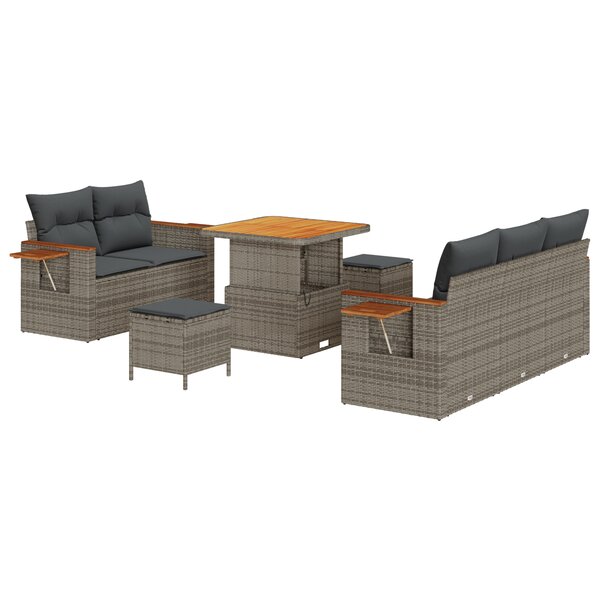 Ensemble de canapé de jardin vidaXL 8 pièces avec coussins gris poly rotin