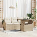 vidaXL Ensemble de Canapé de Jardin 5 Pièces avec Coussins Beige en Rotin Poly