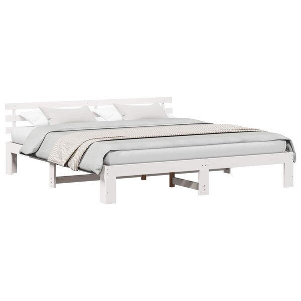vidaXL Cadre de lit avec tête de lit Blanc 200 x 200 cm Pin massif