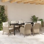 vidaXL 7 Pièces Ensemble de Salle à Manger de Jardin avec Coussins Beige Poly Rattan