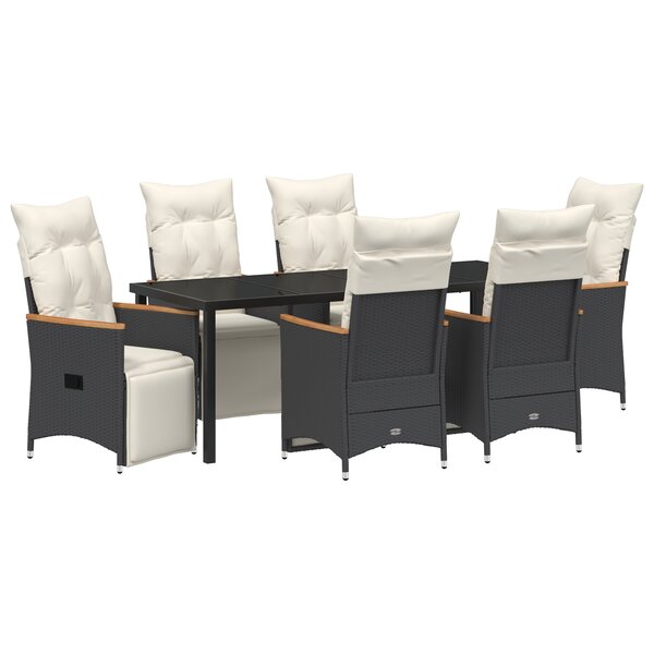 vidaXL Ensemble de Dînette de Jardin de 7 Pièces avec Coussins Noir Rotin Poly