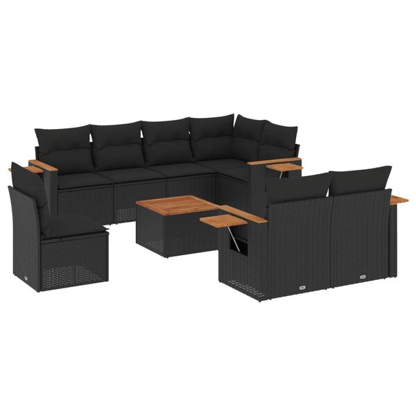 vidaXL Salon de jardin 9 Pièces avec coussins noir résine tressée