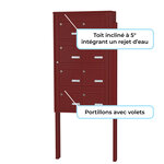 Bloc collectif Leabox  2x4  grade 3  simple face  Extérieur  fixation sur pieds à sceller  Rouge brun RAL 3011 finition brillante