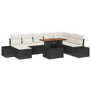 vidaXL Ensemble de salle à manger pour jardin 9 Pièces Noir et Crème