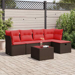 vidaXL Salon de jardin avec coussins 6 Pièces marron résine tressée