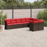 vidaXL Salon de jardin avec coussins 9 Pièces marron résine tressée