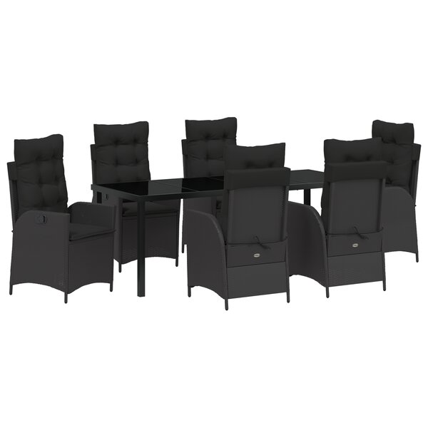 vidaXL Ensemble de salle à manger de jardin 7 pièces avec coussins Noir Rattan poly