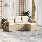 vidaXL Salon de jardin avec coussins 4 Pièces beige résine tressée