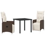 vidaXL Set de salle à manger de jardin 3 pièces avec coussins marron en poly rotin