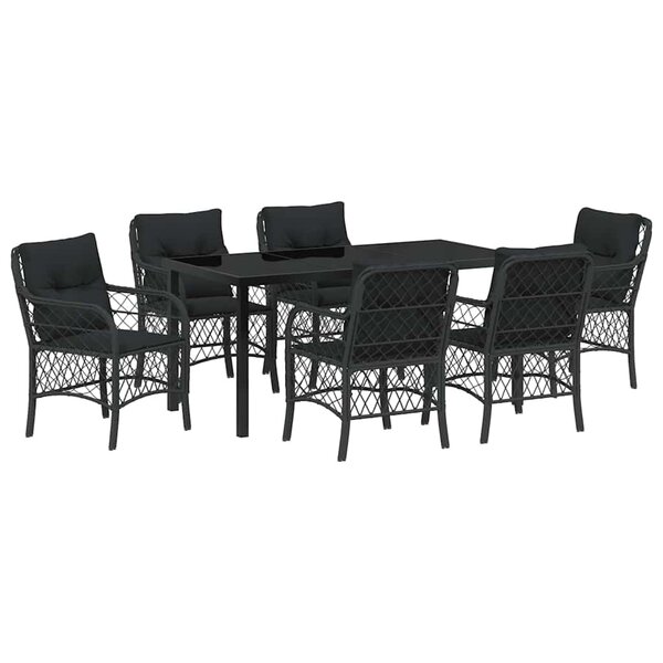 vidaXL Ensemble de salle à manger pour jardin 7 Pièces Noir Poly rotin