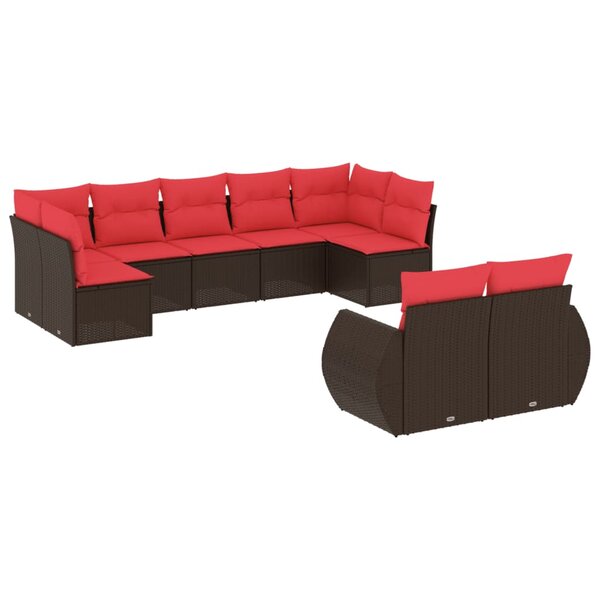 vidaXL Salon de jardin avec coussins 9 Pièces marron résine tressée