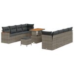 Ensemble de Canapé de Jardin en Rattan Poly Grise de 11 Pièces avec Coussins
