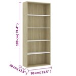 vidaXL Bibliothèque à 5 niveaux Blanc et chêne 80x30x189 cm Aggloméré