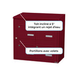 Bloc collectif leabox.com  2x2  grade 3  simple face  Extérieur  fixation murale  Rouge pourpre RAL 3004 finition brillante