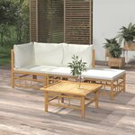 vidaXL Salon de jardin 4 Pièces avec coussins blanc crème bambou