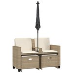 vidaXL Canapé de jardin 2 places avec parasol et tabourets beige rotin