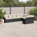 vidaXL Salon de jardin 9 Pièces avec coussins noir résine tressée
