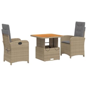 vidaXL Ensemble à manger de jardin et coussins 3 Pièces Beige poly rotin