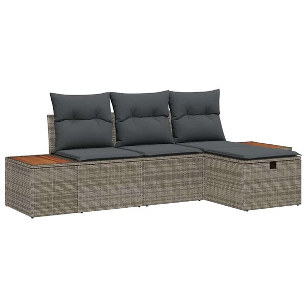 vidaXL Ensemble de canapé de jardin avec coussin 4 Pièces Gris Poly rotin