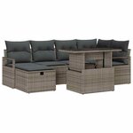 vidaXL Ensemble de canapé de jardin avec coussin 7 Pièces Gris Poly rotin