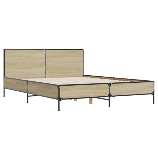 vidaXL Cadre de lit chêne sonoma 150x200 cm bois d'ingénierie et métal