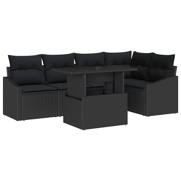 vidaXL Ensemble de canapé de jardin avec coussin Réglable 6 Pièces Noir
