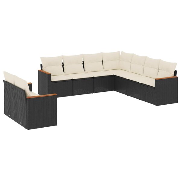 vidaXL Salon de jardin 9 Pièces avec coussins noir résine tressée