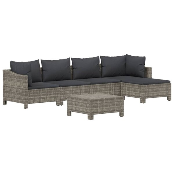 Salon de jardin meuble d'extérieur ensemble de mobilier 6 pièces avec coussins gris résine tressée 02_0016793