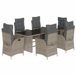 vidaXL Ensemble à manger de jardin et coussins 7 Pièces gris rotin