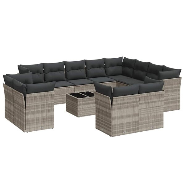vidaXL Salon de jardin avec coussins 13 Pièces gris clair résine tressée