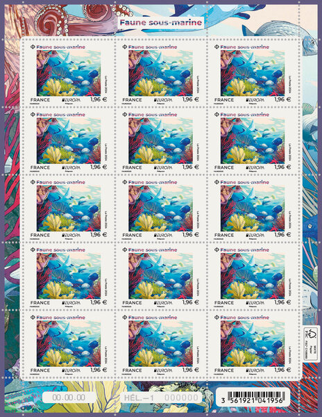 Feuille de 15 timbres - Europa - Faune sous-marine - Lettre internationale