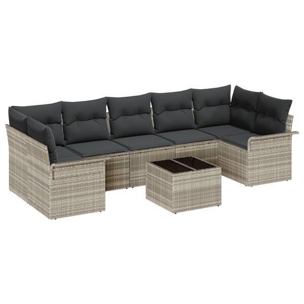 vidaXL Ensemble de canapé de jardin de 8 pièces avec coussins gris clair en poly rotin