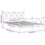 vidaXL Cadre de lit métal sans matelas et pied de lit blanc 137x190 cm