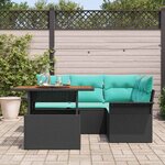 vidaXL Ensemble de canapé de jardin avec coussin 5 Pièces Noir et bleu