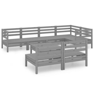 vidaXL Salon de jardin 8 Pièces Bois de pin massif Gris