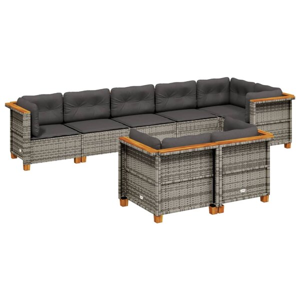 vidaXL Salon de jardin 8 Pièces avec coussins gris résine tressée