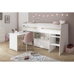 Lit combiné enfant décor blanc 90 x 200 cm - Sommier inclus