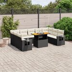 vidaXL Salon de jardin 10 Pièces avec coussins noir résine tressée