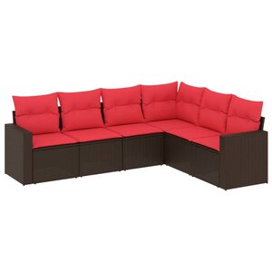 vidaXL Salon de jardin 6 Pièces avec coussins marron résine tressée