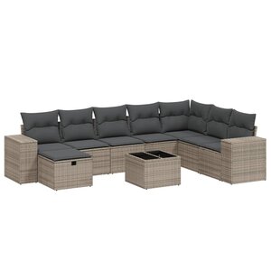 vidaXL Salon de jardin 9 Pièces avec coussins gris résine tressée