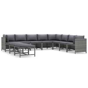 Salon de jardin meuble d'extérieur ensemble de mobilier 11 pièces avec coussins résine tressée gris 02_0015410