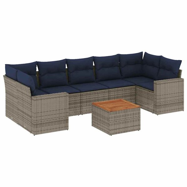vidaXL Salon de jardin 8 Pièces avec coussins gris résine tressée