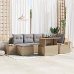 Ensemble de canapé de jardin 7 pièces avec coussins Beige Poly Rattan