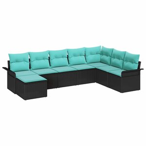 vidaXL Ensemble de canapé de jardin avec coussin 8 Pièces Noir Poly rotin