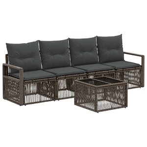vidaXL Ensemble de canapé de jardin 5 Pièces Gris polyrotin