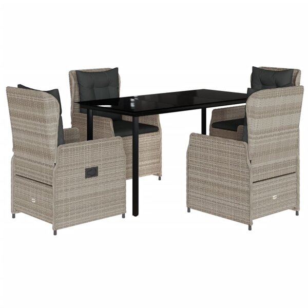 vidaXL Ensemble à manger de jardin et coussins 5 Pièces gris clair rotin