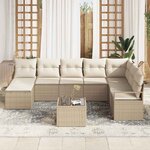 vidaXL Ensemble de canapé de jardin 9 Pièces Beige Poly rotin